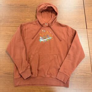 Nike Center Swoosh Embroidered Floral Turtle Sun Hoodie Rust Orange Pullover M